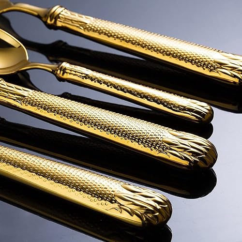 Miniatura 5 de TWEE Juego de cubiertos dorados para 12 cubiertos modernos de 48 piezas de acero inoxidable 1810 de alta calidad incluye cuchillos tenedores y