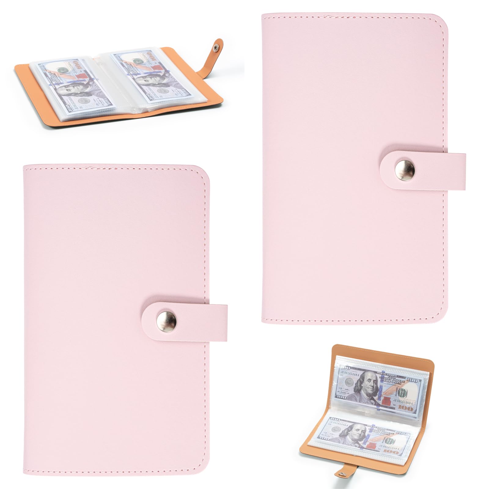 Zouwel 2Pack 100 Envelopes Saving Challenge, Money Saving Wallet, Includes Saving Notebook & Cash Budget Binder, Savings Challenge Book Organizer, Both Sides can be Used for Offices,Home (Pink)
