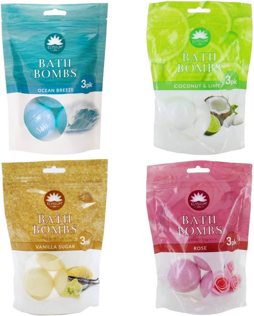 Elysium Spa Bath Bombs 4 Set with Natural Fragrance Rose, Vanilla