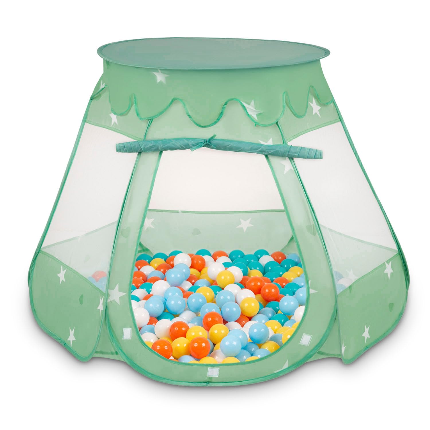 Selonis Play Tent 105X90cm/300 Balls Castle House Pop Up Ballpit Plastic Balls For Kids, Mint:White/Yellow/Orange/Babyblue/Turquoise