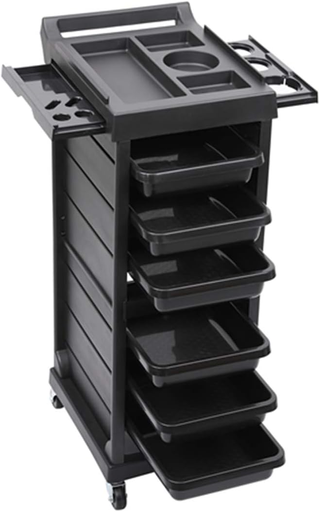 FunnylifeSalon Trolley Stylist Cart with 6 Drawers 4 Rolling Wheels, Beauty Storage Organizer, Barber Station Hair Styling Cabinet for Hairdresser Barber