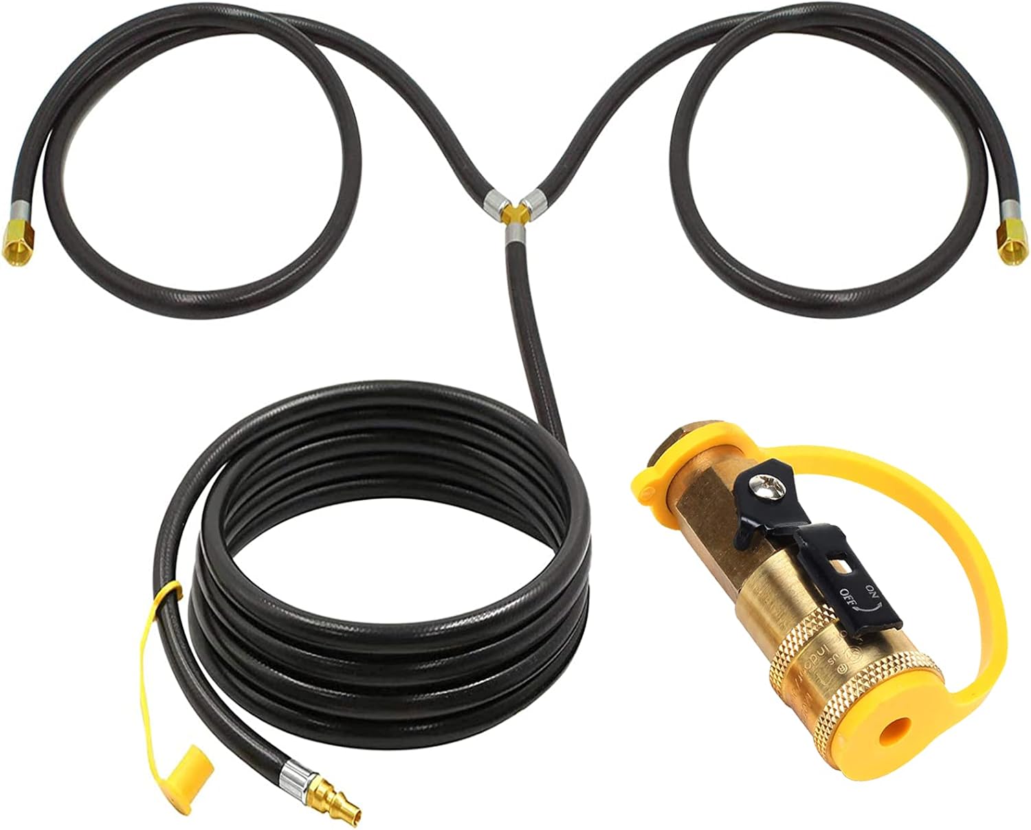 MOFLAME RV 1/4" Propane Quick Connect Adapter with 16 Foot YSplitter