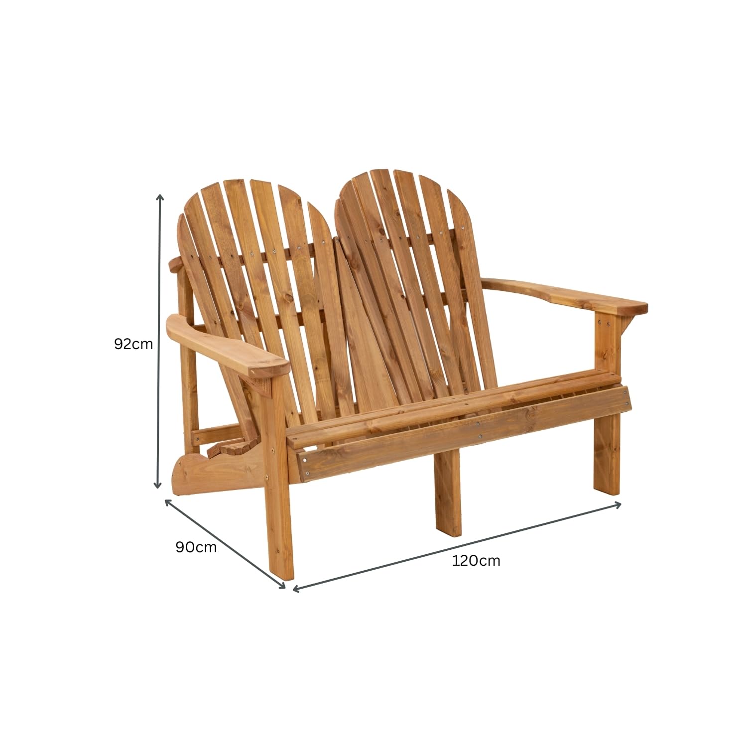 Doppel Adirondack Stuhl Holz – Massiver 2-Sitzer Gartenstuhl aus skandinavischer Kiefer, wetterfest imprägniert, belastbar bis 220 kg, ergonomische hohe Rückenlehne, einfache Montage