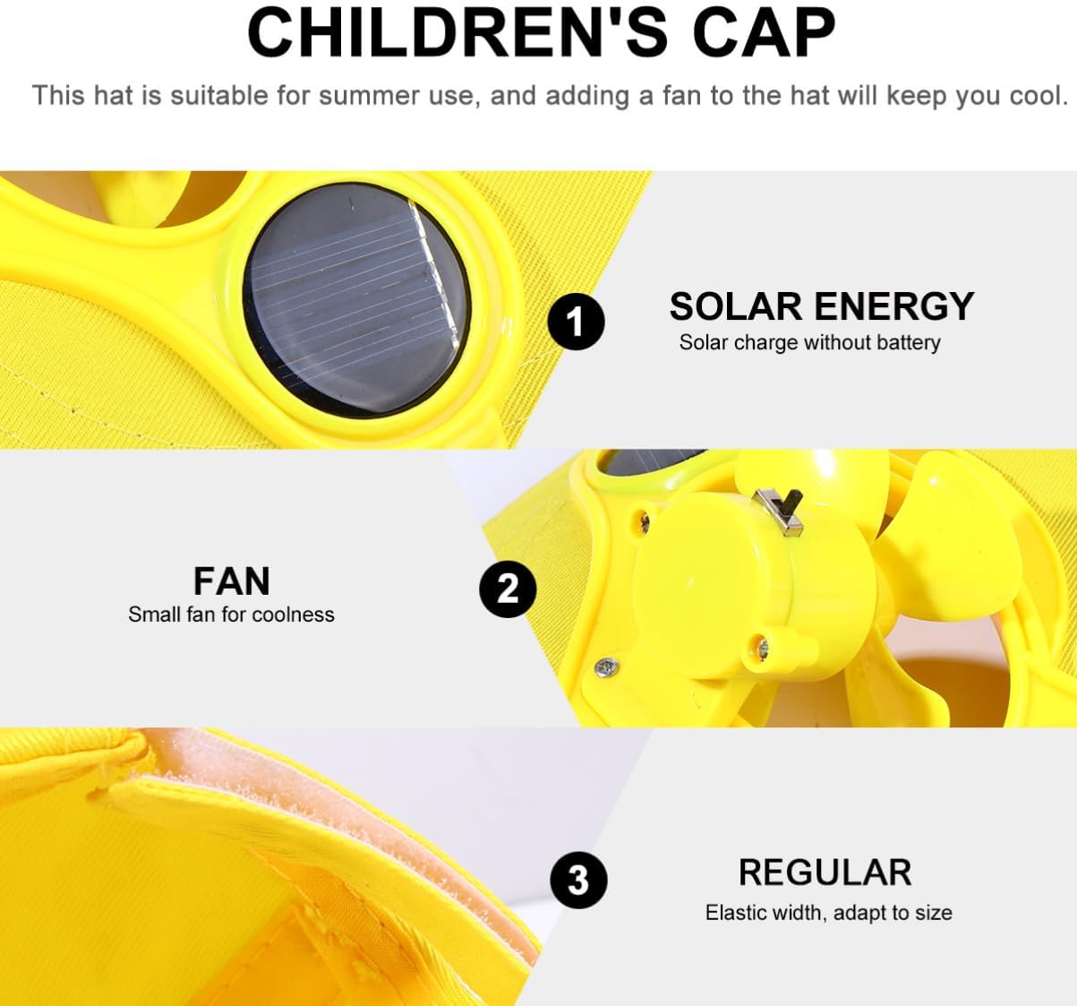 1Pc Sun Block Hat with Solar Fan Summer Protection Cap for Boys and Lightweight and Comfortable Sun Hat for Outdoor Activities Yellow