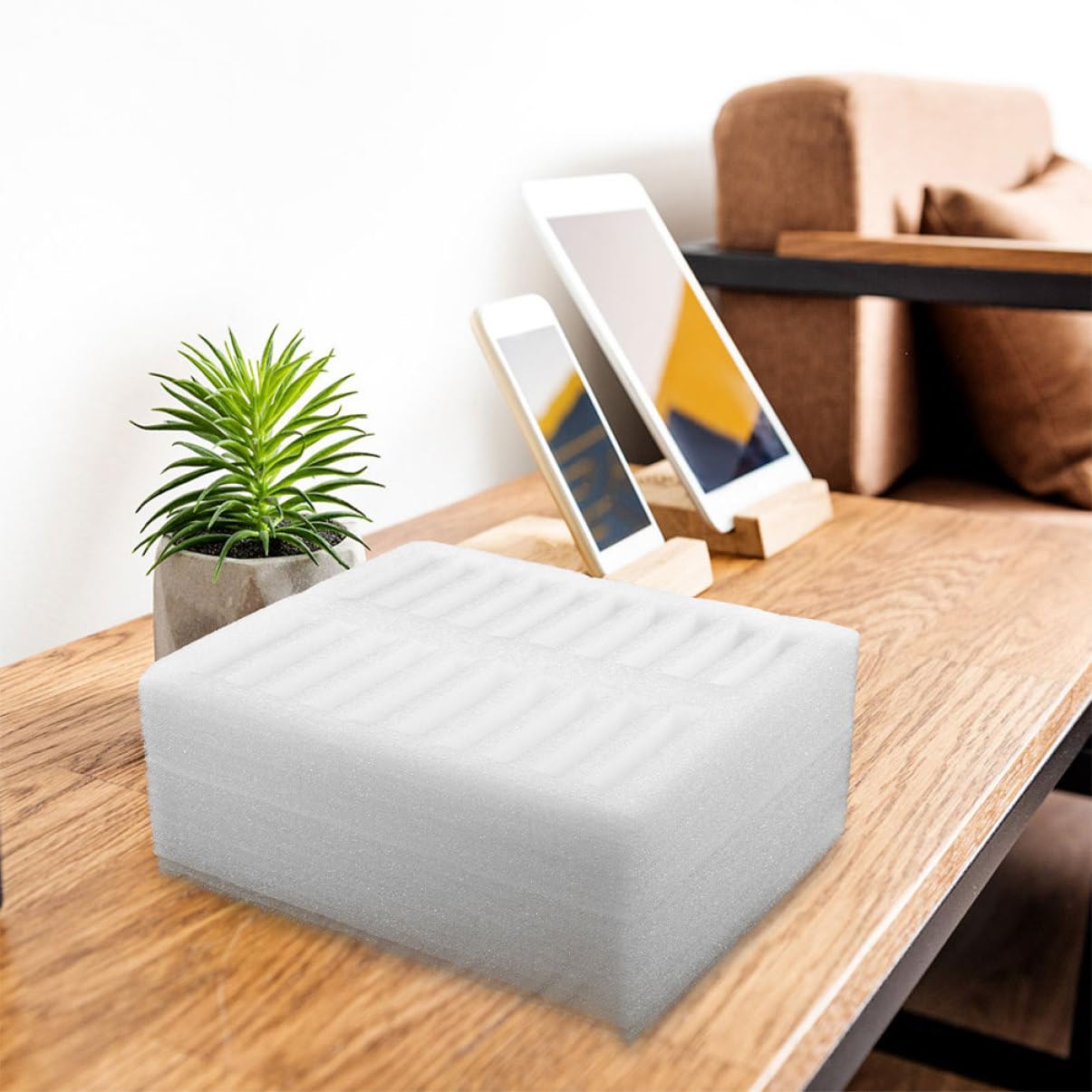 Artibetter Organisateur de Téléphone Portable Blanc 2pcs en Mousse Epe avec Compartiments Multiples pour Bureau et Salle de Réunion, Rangement Pratique