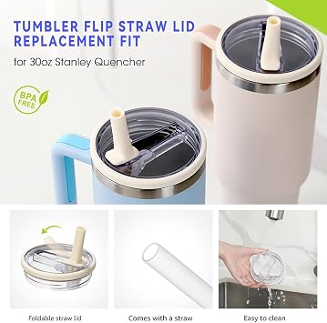 Flip Straw Lid for Stanley Adventure 30 oz Stanley Cap Straw Leak-Proof Lid Stanley Cup Lid Tumbler Replacement Stanley Cup Accessory Lid x1 + Straw x1, Beige Parallel Import