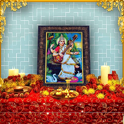 Image of Hawai Maa Saraswati Photo Frame, Size- 8.5x7inch | Engineered Wood Wall Hanging Home Decor Religious Frame | SFDI270BLKFRM
