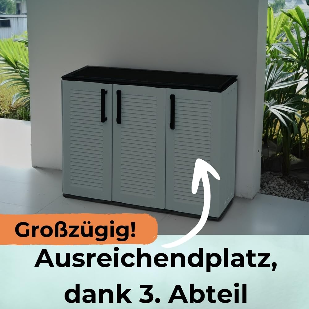 GarPet Gartenschrank 3-türig Wetterfest Outdoor Schrank Kunststoff Mehrzweckschrank Aufbewahrungsschrank Allzweckschrank Balkonschrank Haushaltsschrank Terrassenschrank Halbhoch