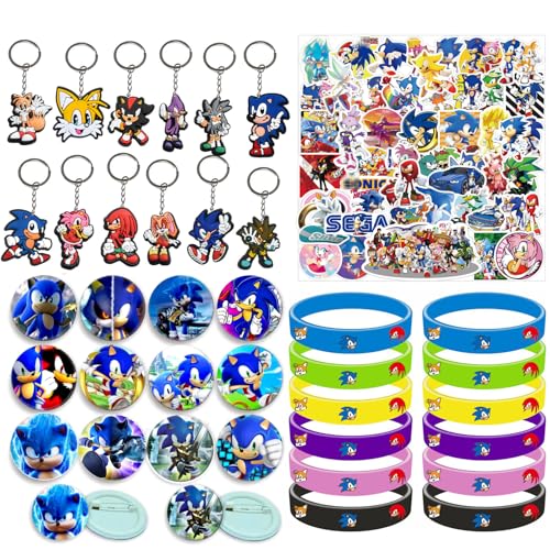 Jofiesu 86 pcs Party Favors Set Include and Keychains for Game Fans Party Bag Fillers Gamer Party Favours Colored Silicone Wristbands Rubber Key Chains Supplies Birthday Themed Party (Dark Blue)