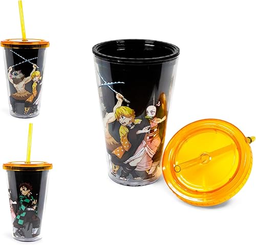 Miniatura 2 de Demon Slayer - Vaso de acrílico para carnaval de 16 onzas con popote reutilizable y tapa a prueba de fugas, vaso de plástico sin BPA, vaso alto para