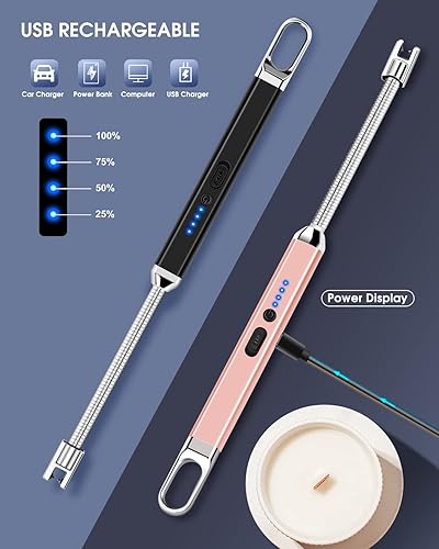 Miniatura 3 de LcFun Encendedor de velas, 2 unidades, encendedor recargable por USB, encendedor eléctrico de arco de plasma con cuello flexible de 360,