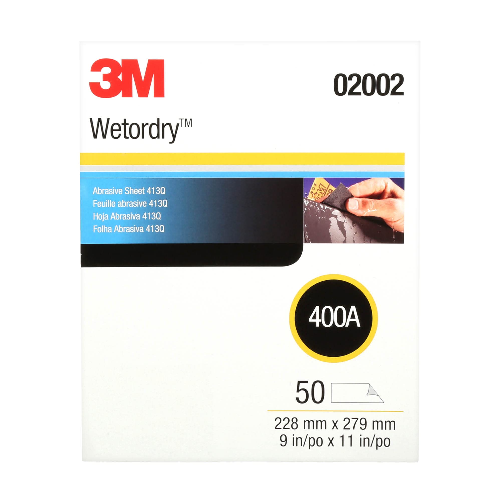 3M Wetordry Arkusz ścierny 213Q, 02040, ziarnistość 320+, 23 x 23 cm, do automatycznego szlifowania, szlifowania metalu, wykańczania, przygotowywania lakieru, 50 arkuszy papieru ściernego