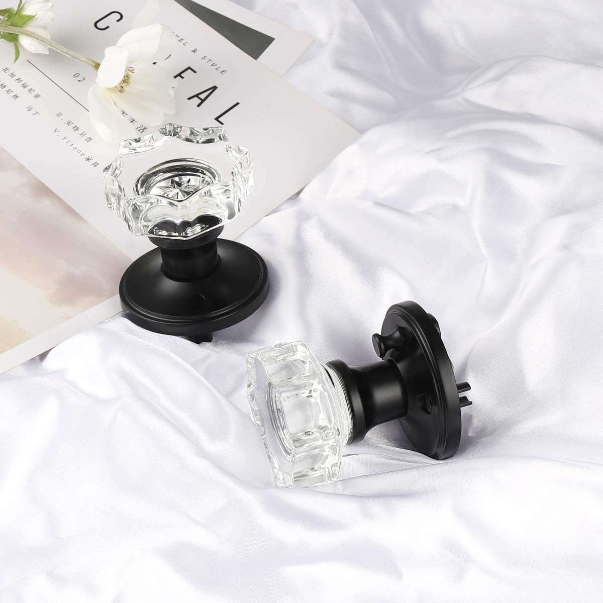 Suреr Bіg Clеаrаnсе! Pack of 3 GOBEKOR Privacy Locking Sets Crystal Interior Door Knobs for Bedroom and Bathroom,Door Lock with Victorian Rosette in Matte Black