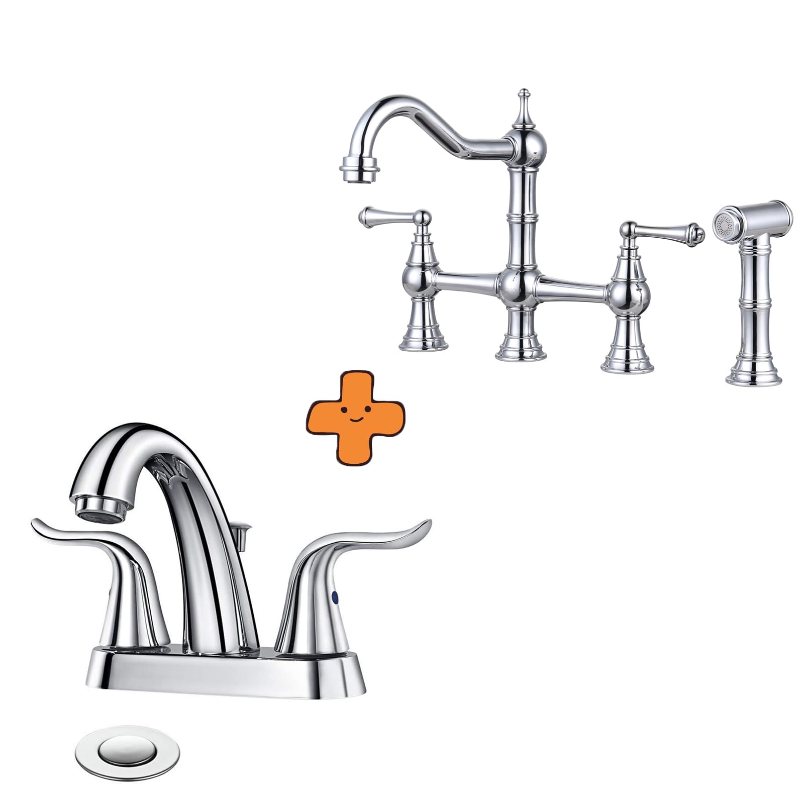 Jnfidosr Chrome 2 Handle 4 Inch Centerset Bathroom Sink Faucet And 4 Hole Kitchen Faucet With Sprayer