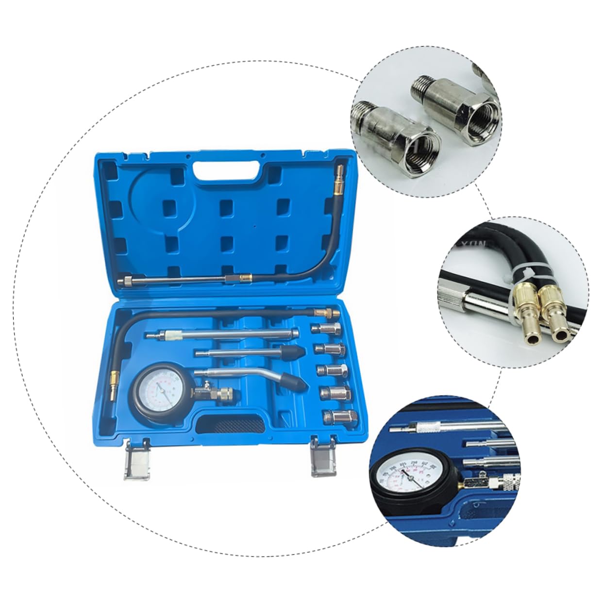 Comprobador de Compresión de Cilindros para Motor Gasolina | 1 Juego, 0-300 Psi y 0-21 Bar, Adaptadores M18x1.5 M14x1.25 M10x1.0 M12x1.25 M16x1.5