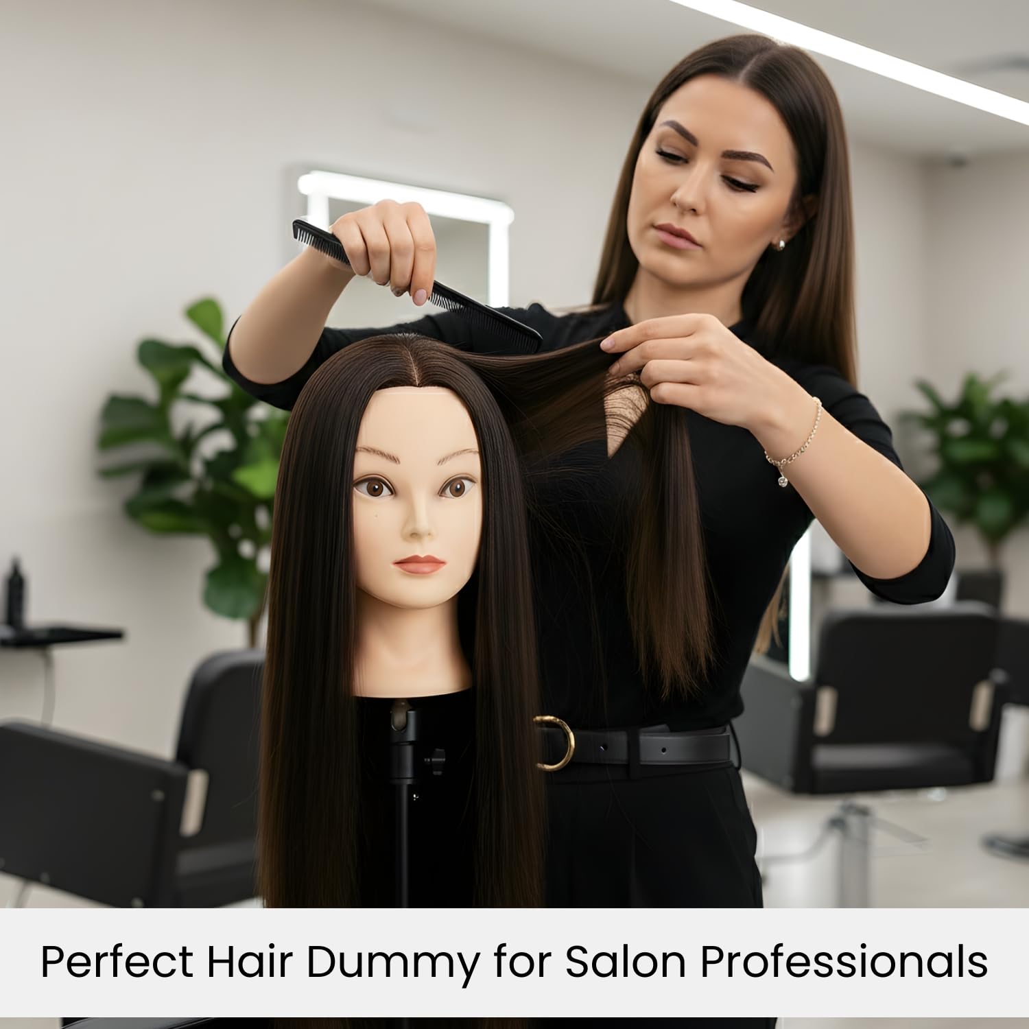 NYSA Professional 35-Inch Dark Brown Hair Mannequin Head | Premium Practice Dummy for Braiding, Cutting & Styling (80% Real Human Hair Blend) 4
