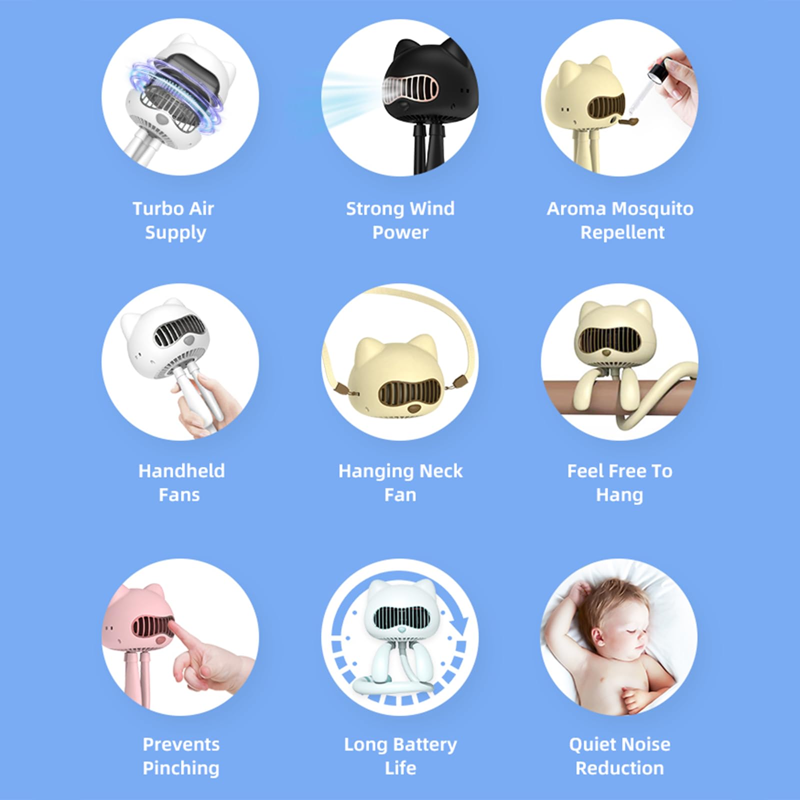 Ventilatore per passeggino F08, portatile, da tavolo, potente batteria da 2000 mAh, ricaricabile tramite USB, design non-touch, ventilatore aromatico, per donne/famiglia (rosa)