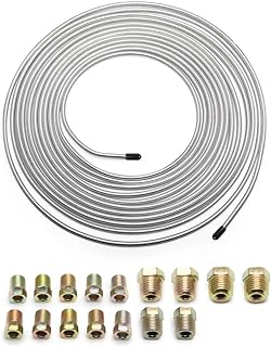 25Ft of 3/16 Zinc Plated Copper Brake Line Kit - Includes 16 Inverted Flare Fittings - Universal Copper Coil Brake Line Repair Kit for Car,Home,Industrial (Silver)