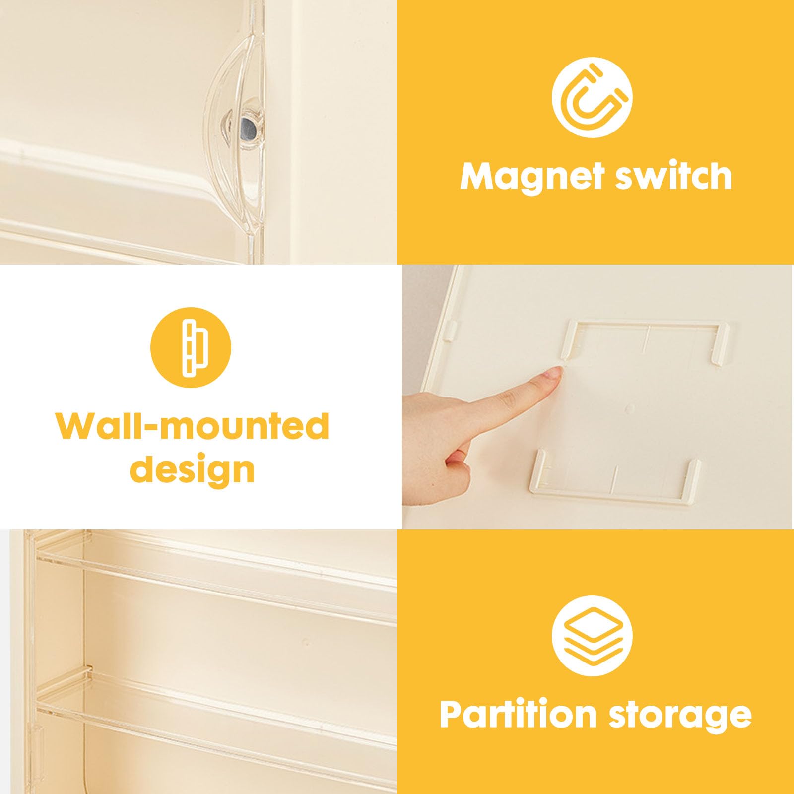powerking Vitrina Transparente de 3 Niveles para Figuras, Caja de Almacenamiento de muñecas montada en la Pared, Soporte de exhibición Ajustable de acrílico con Puerta magnética para coleccionables