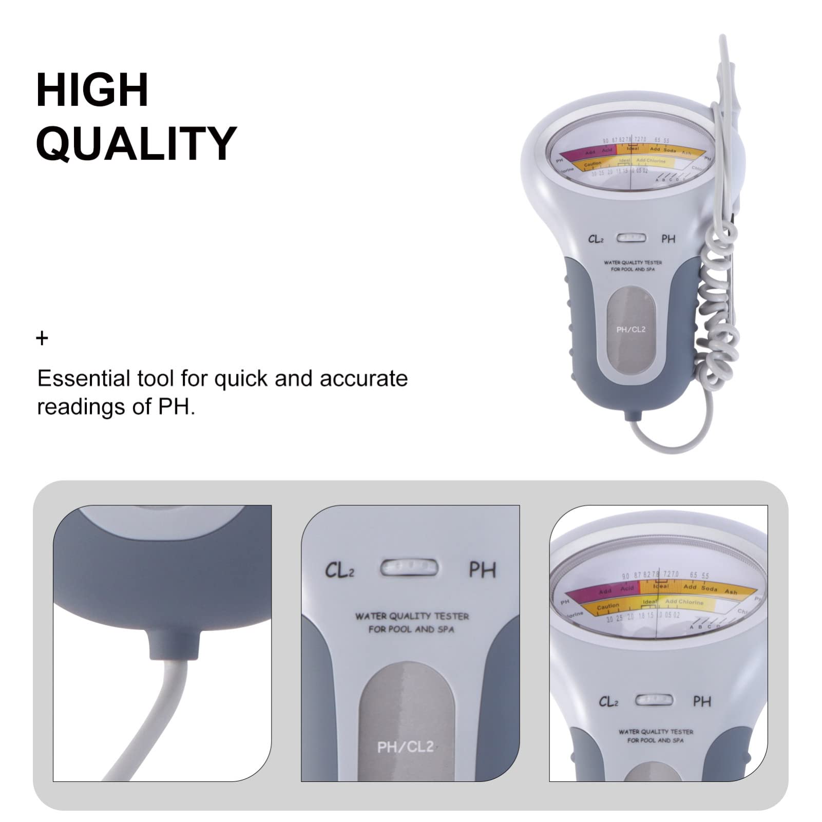 BESPORTBLE Tester per Acqua Digitale Rilevatore di PH Residuo Misuratore di PH per Piscina Kit Tester Elettronico per Piscina Facile da Usare