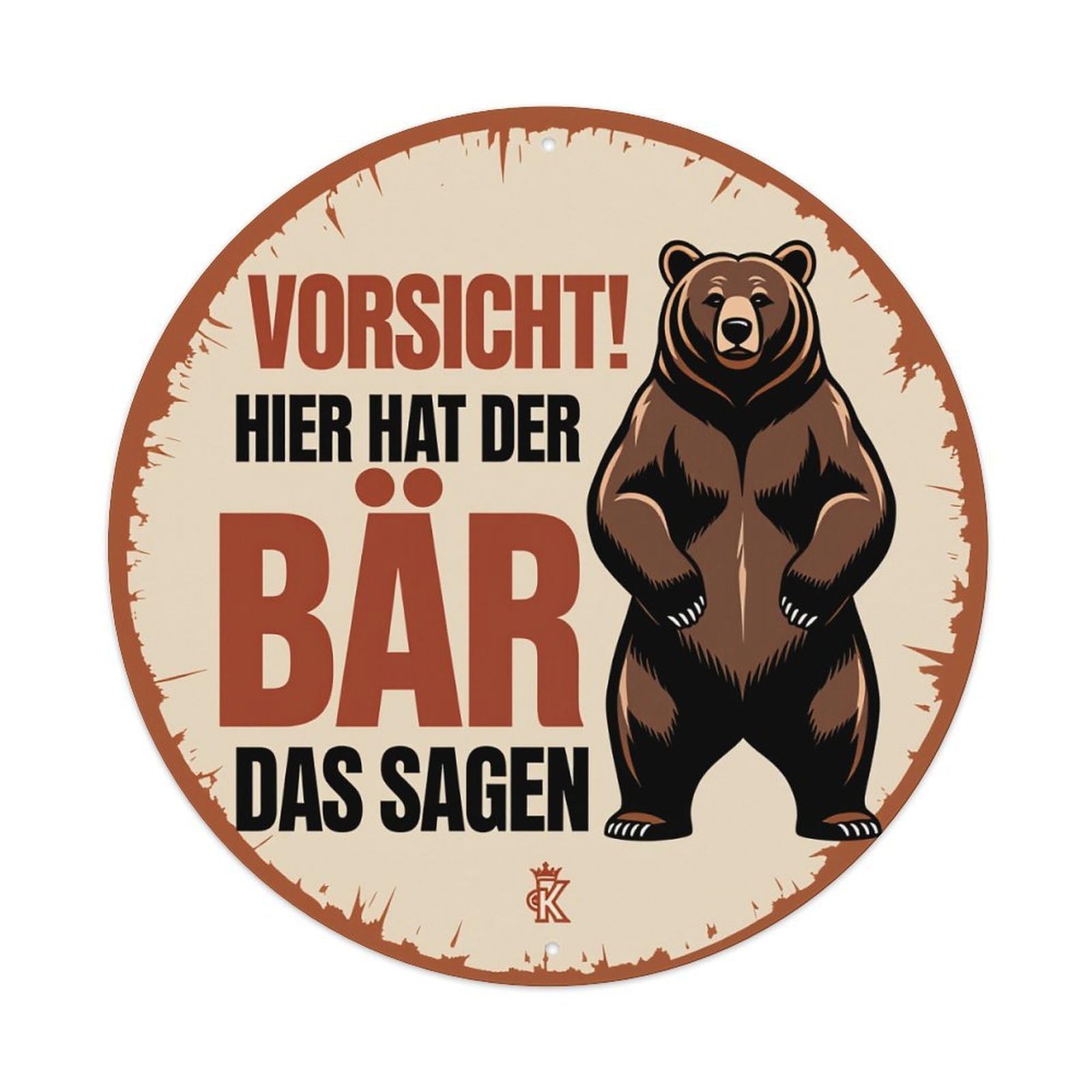 Bear Warning Sign Pattern Print Round Tin Sign Vintage Metal Poster Retro Bar, Home, Man Cave, Kitchen, Laundry Room Wall Art Decor Gift 8x8Inch