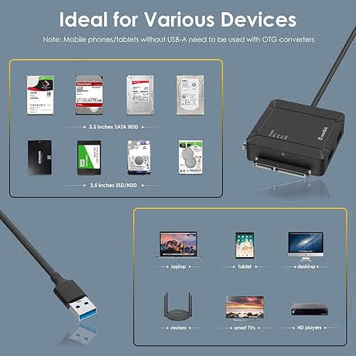 Miniatura 7 de WAVLINK Adaptador USB 3.0 a SATA de doble bahía, conector externo de disco duro SATA de 2.5 pulgadas 3.5 pulgadas con 2 puertos USB3.0 y función de