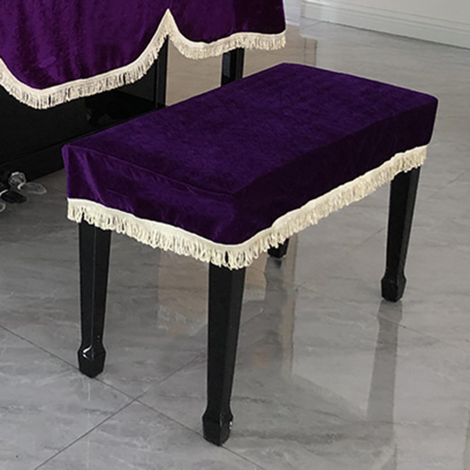 Pokrowiec przeciwpyłowy na fortepian pionowy, Pokrowiec na fortepian, nadający się do prania, z obramowaniem, wielokolorowy, wiele rozmiarów Studio(Purple Stool Cover,56 * 36cm)