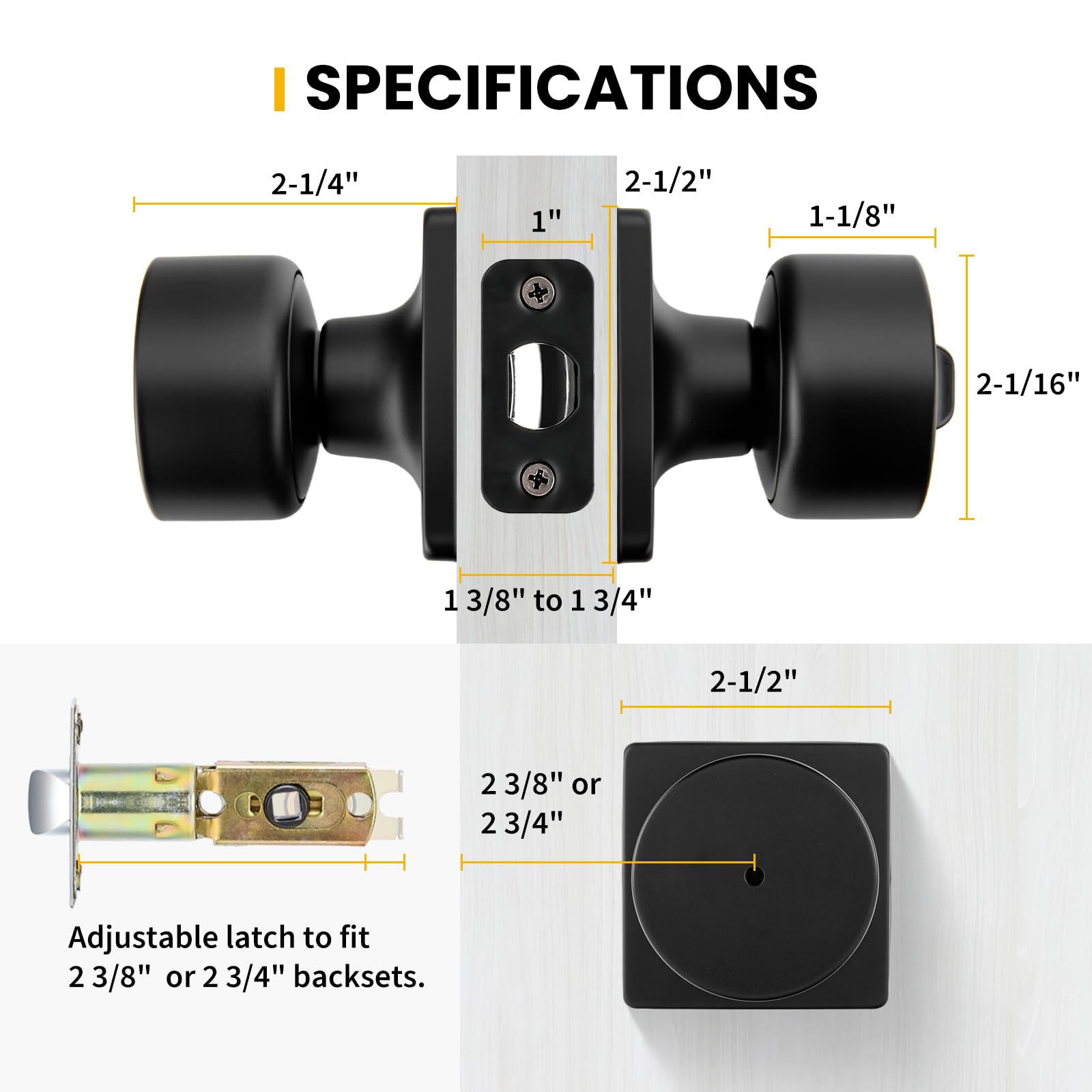 Matte Black Door Knobs - 6 Pack for Privacy -8