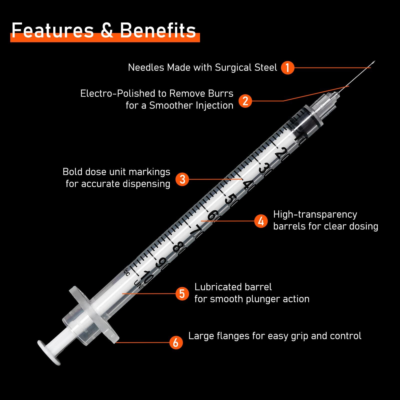 U-100 jeringas 30G 1ml/cc 5/16" (8 mm) herramientas dispensadoras, envueltas individualmente, paquete de 50