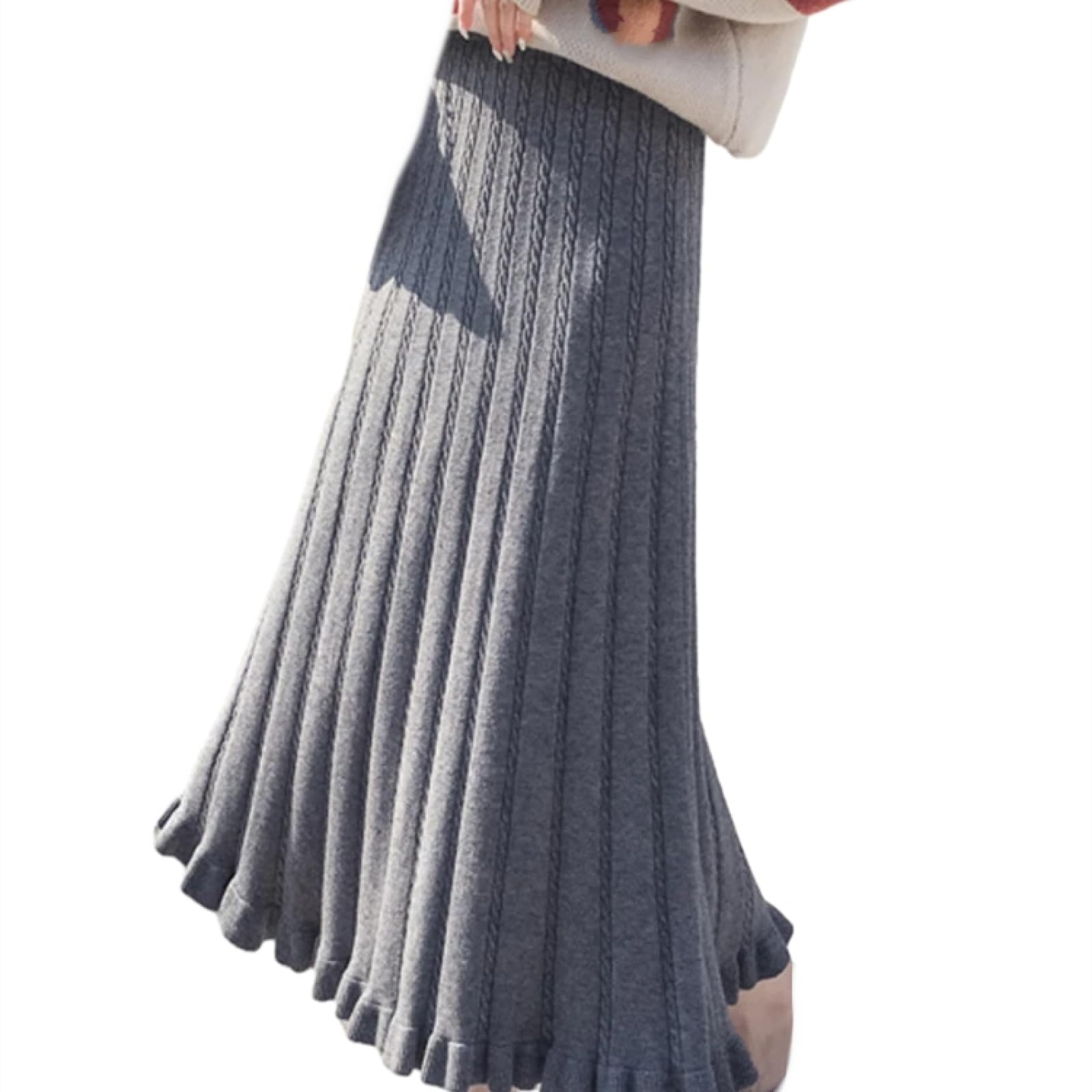 Falda De Punto De Mujer - Falda De Punto Gruesa Y Cálida para Mujer, Falda Larga Elegante De Color Sólido con Corte En A, Cintura Alta, Ropa Cálida para Fiesta Y Oficina, Otoño E Invierno