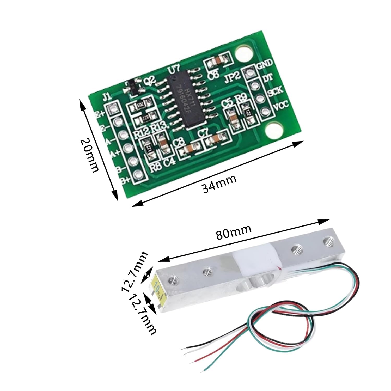 2 Pezzi Sensori di Peso da 5/10/20kg, Bilance Digitali, Sensori di Peso + 2 Pezzi Modulo Sensore di Peso HX711 per Microcontrollore Arduino DIY (5KG)