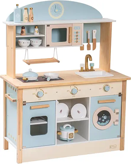 ROBUD Wooden Play Kitchen Set for Kids Toddlers,...
