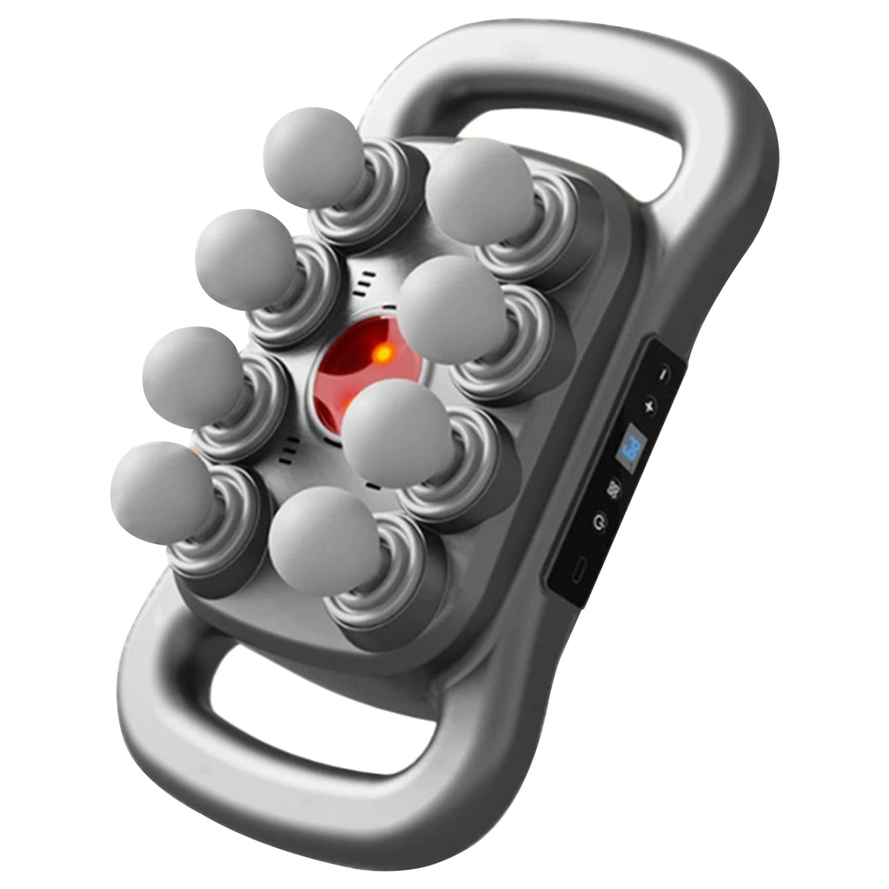 Masseur pour chevaux, pistolet de massage portable à 8 têtes avec 3 modes, 30 niveaux d'intensité et lumière rouge, pour soulager les muscles équins, gris