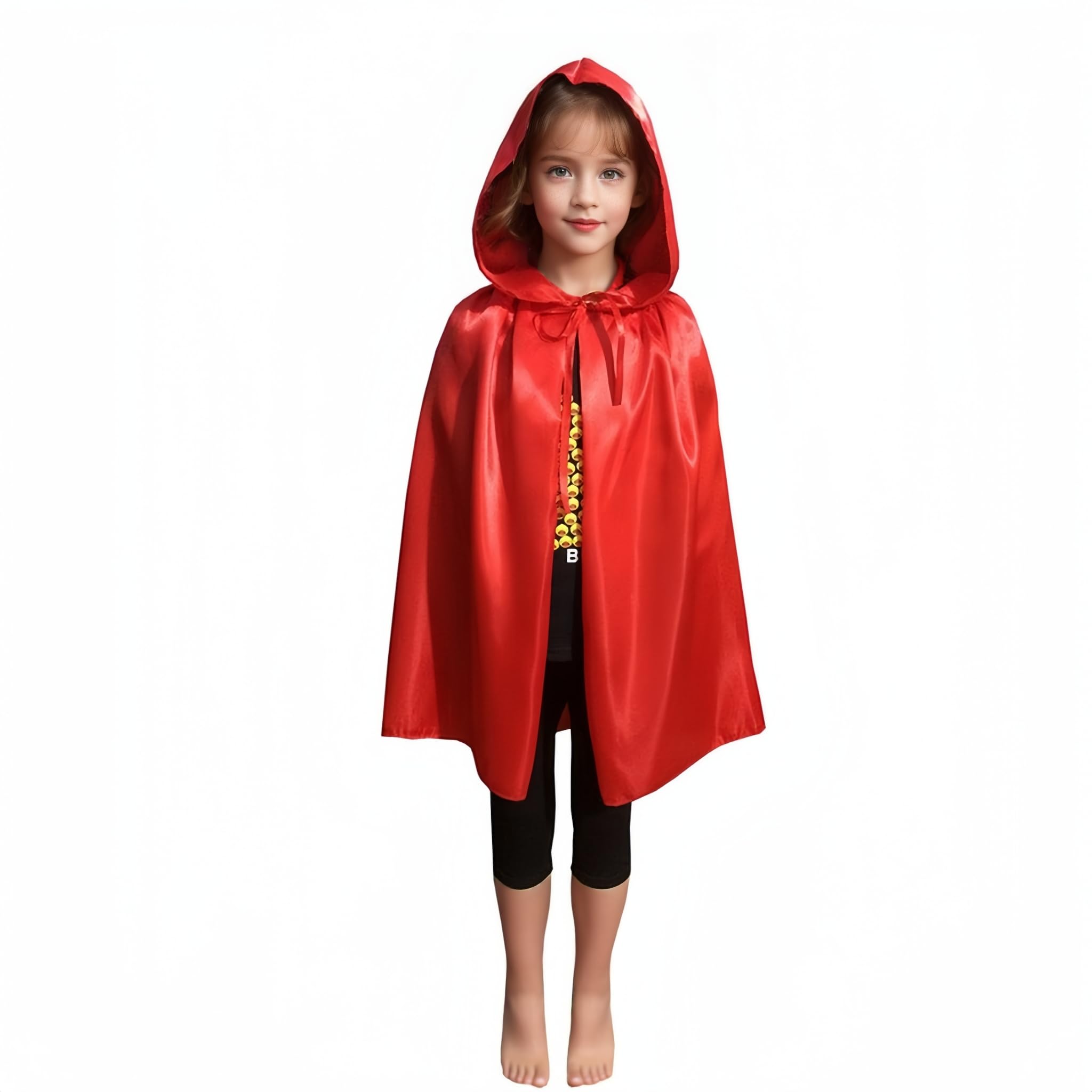 Proumhang Red Hooded Cape Kids Hooded Robe Cloak Witch Cloak Vampires Cape Devil's Cloak Grim Reaper Cape for Boys Girls Halloween Masquerade Christmas Cosplay Fancy Dress Party 120cm/47.2" - Image 2
