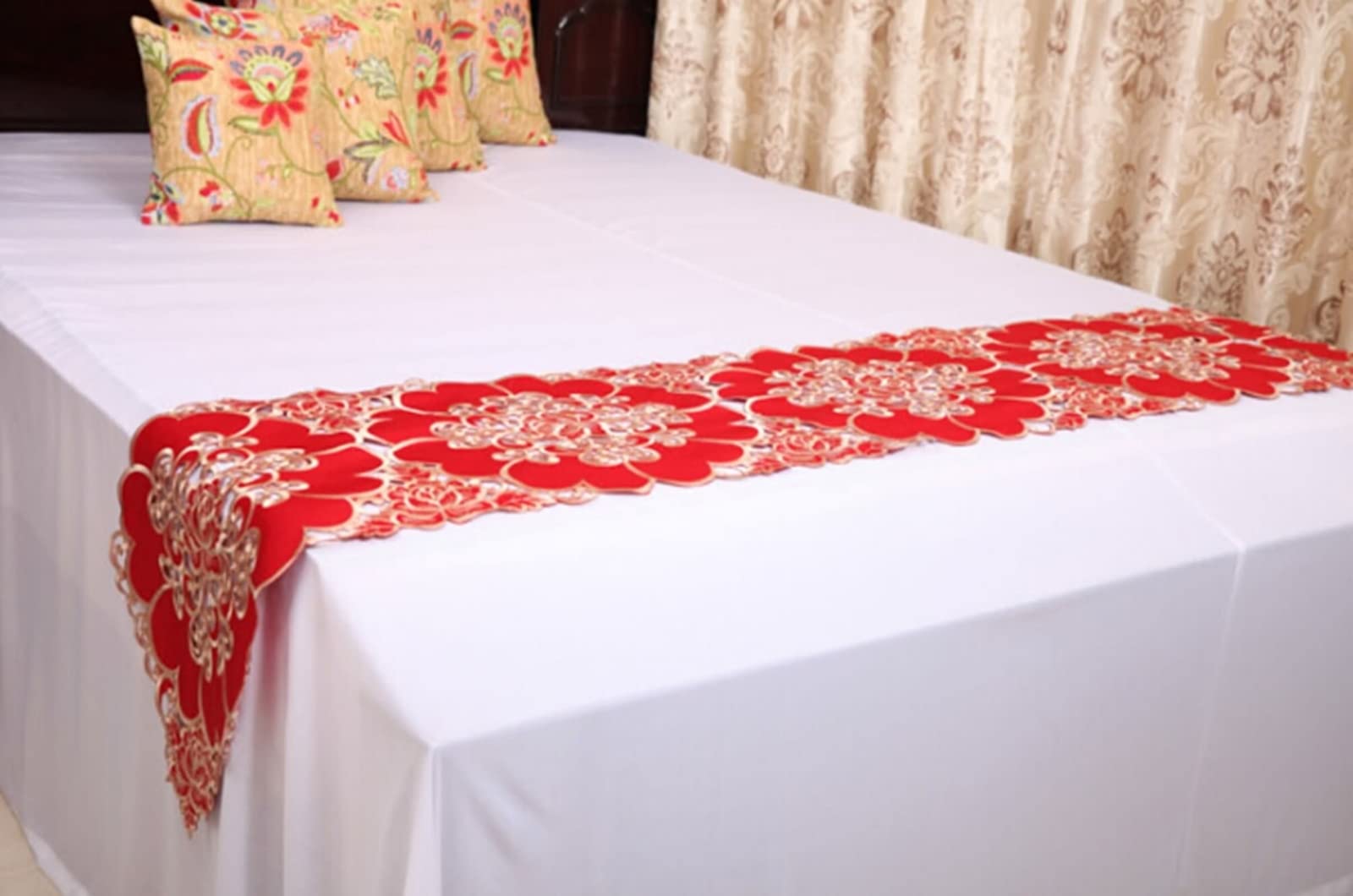 Tischläufer Klein Rotes Gold, Tischläufer X-Mas Hohle Blume Polyester Tischläufer 37x210cm Hochzeit Tischdeko Weihnachtstischdeko