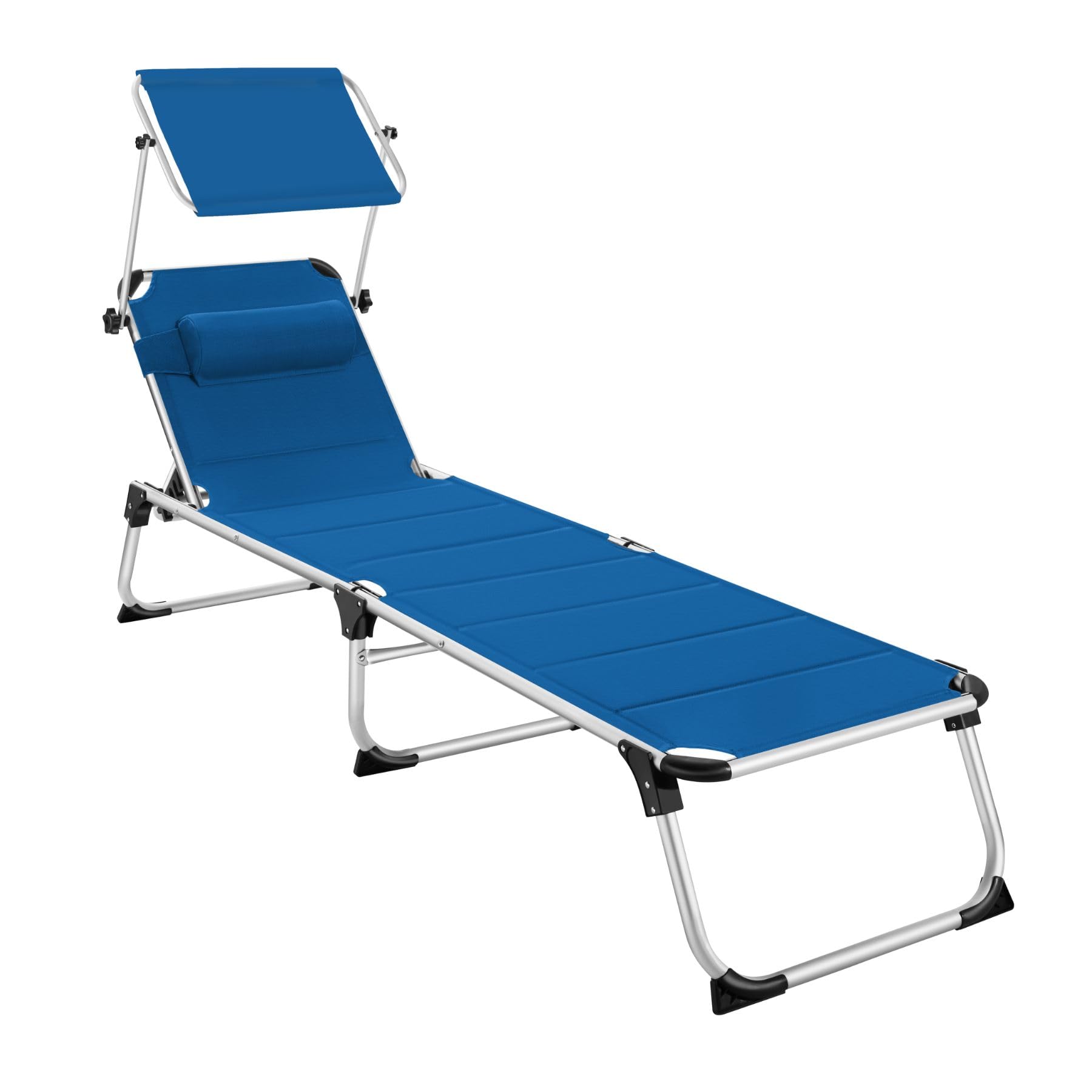 tectake® Tumbona Plegable con Toldo y Respaldo Regulables, Tumbona Piscina con Reposacabezas y Parasol, Tumbona Playa Resistente a la Intemperie, Tumbonas Jardín Exterior, Carga Máx. 120 kg - Azul