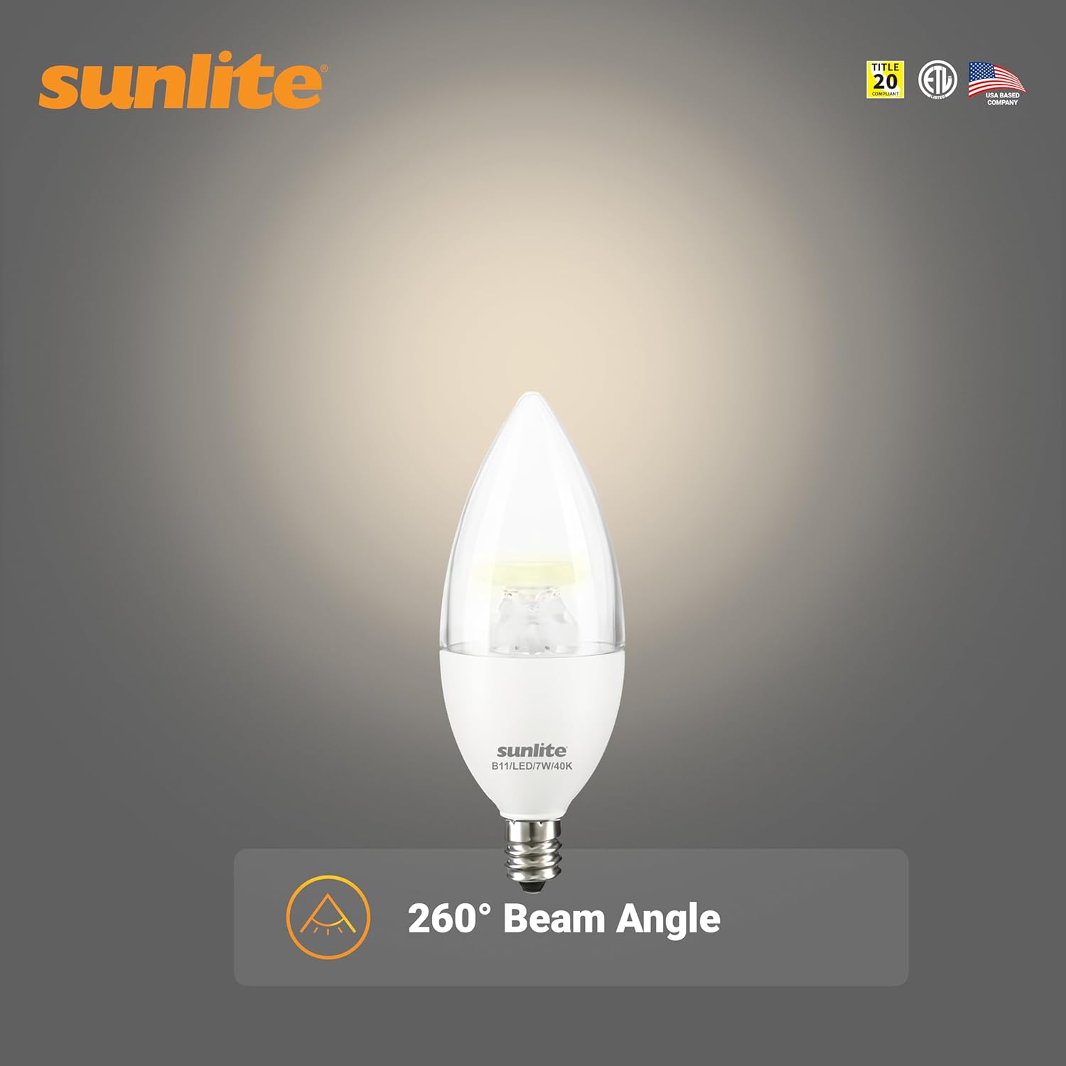 Sunlite LED B13 Decorative Chandelier Light Bulb, 7 Watts (60W=), 500 Lumens, 120 Volts, Dimmable, E12 Candelabra Base, Type B, 90 CRI, ETL Listed, Torpedo Clear, Title-20, 4000K Cool White, 6 Pack