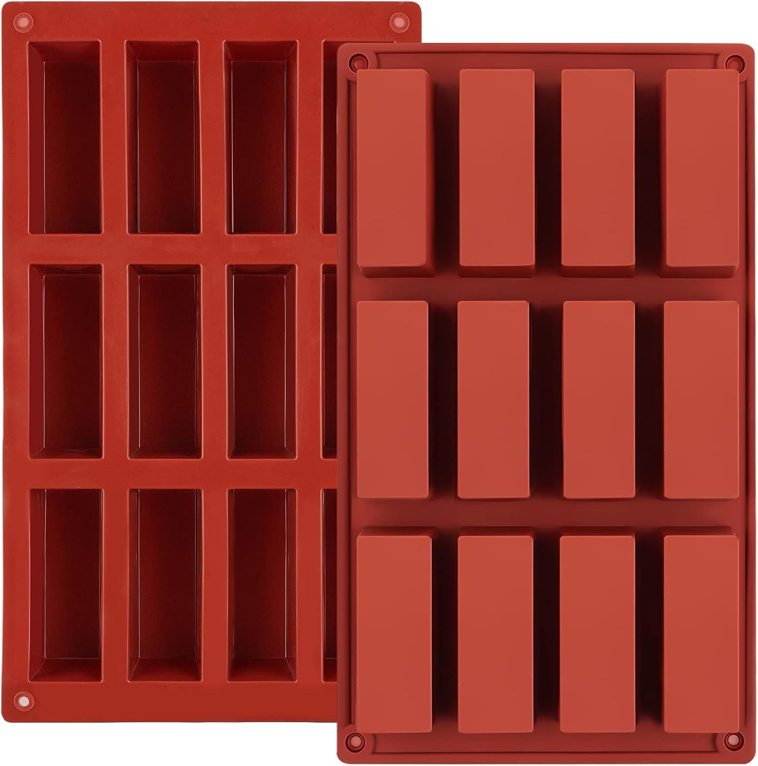 2PCS Granola Bar Moulds, 12-Cavity Butter Mould Rectangle Silicone Candy Bar Mold Deep for Baking Chocolate Energy Bars, Protein/Nutrition/Cereal Bars/Cheesecake