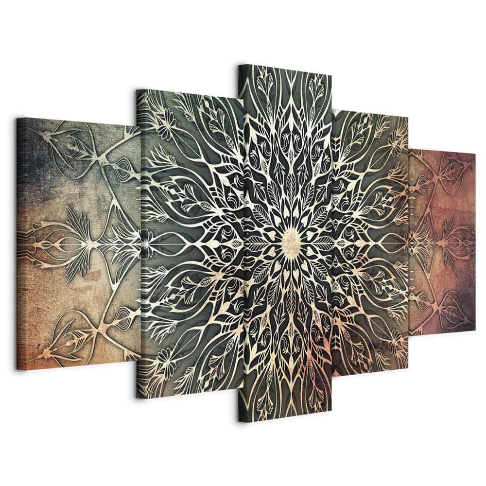 murando Quadro Mandala 225x112 cm 5 pezzi Stampa su tela XXL Immagini moderni Murale Fotografia Grafica Decorazione da parete Orient f-A-0663-b-n