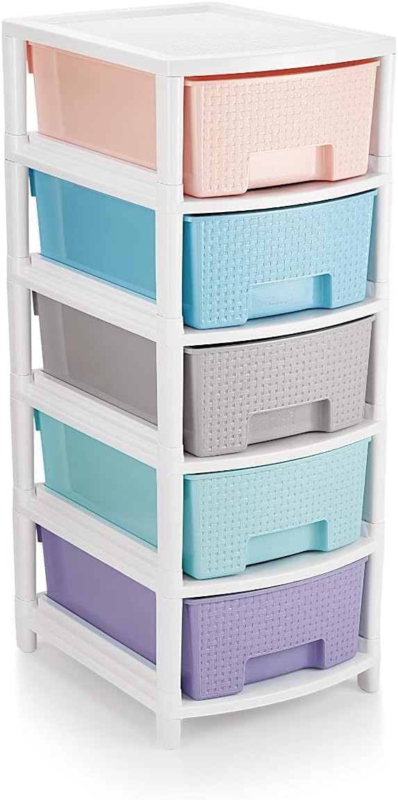 Liza Dura 5 Extra Large Virgin Plastic Modular Drawer Storage System For Home, Office, Parlor, School, Doctors And Kids, Pestel Colour, Size (W36 Cm*L30 Cm*H77 Cm)(Multicolor, Rectangular)