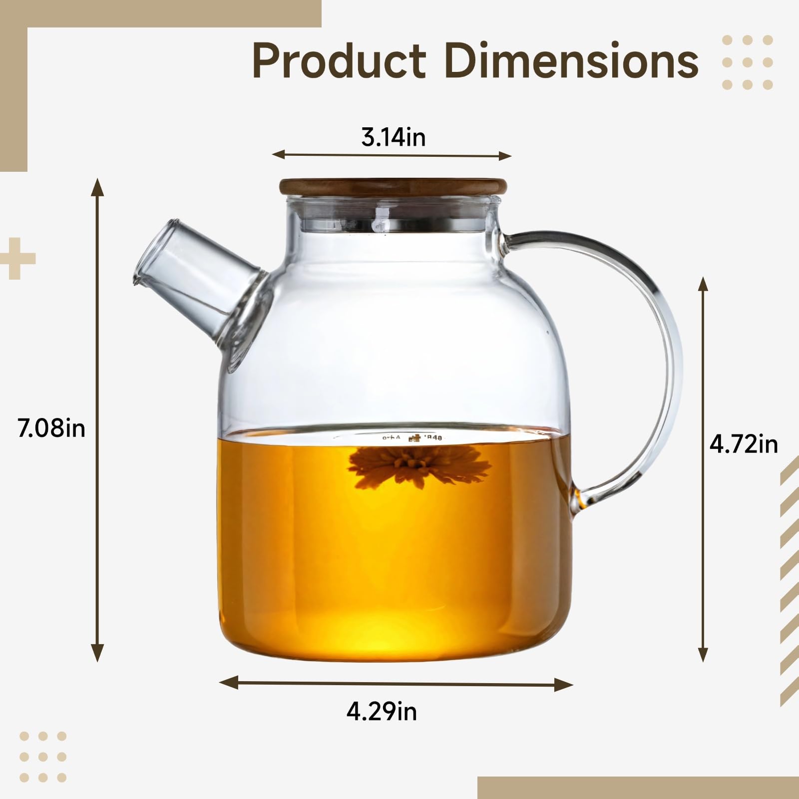 Glaskanne 1800ml mit Edelstahldeckel, hitzebeständiges Borosilikatglas für Tee, Saft und kaltes Wasser, schmaler Ausguss für leichtes Ausgießen