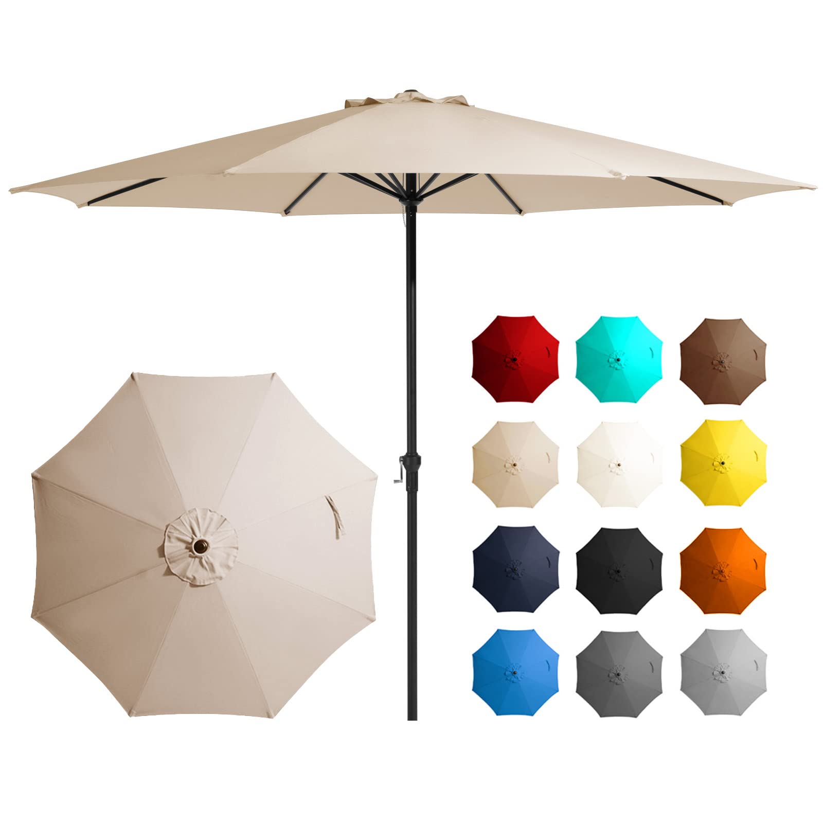 JEAREY 12FT Patio Umbrellas Outdoor Large Market Umbrella With Crank Lift System 8 Sturdy Ribs