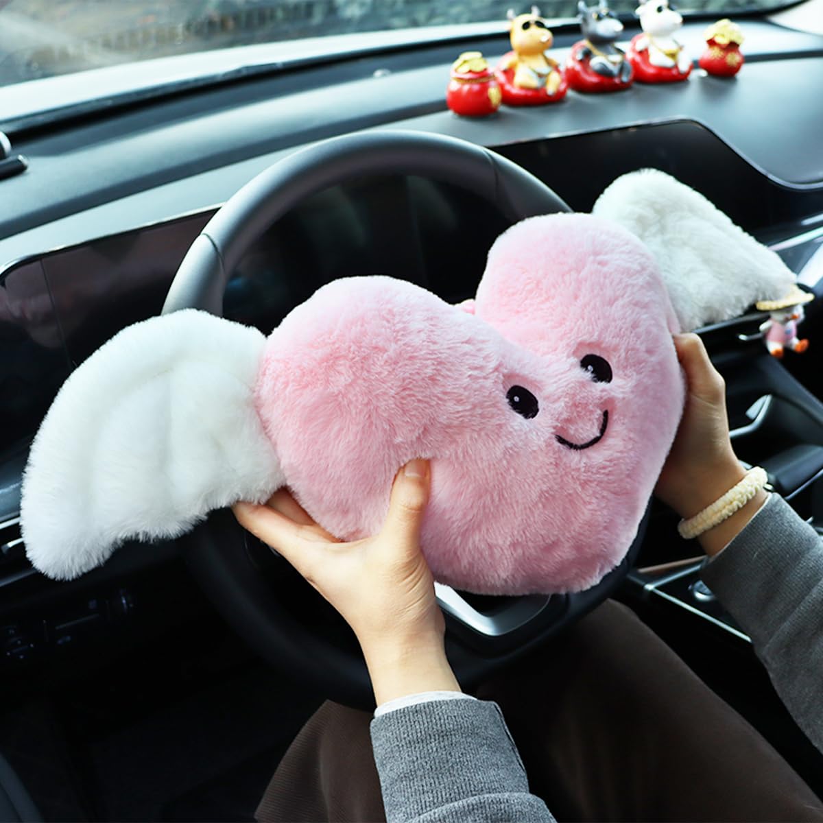 Sexysamba 2 Pcs Heart Shaped Car Headrest Pillow Devil & Angel Wings Neck Pillow Cute Car Seat Decor Neck Support Cushions for Travel Sleeping, Driving, Home, Office, Black Devil: Pink Angel Heart Shaped