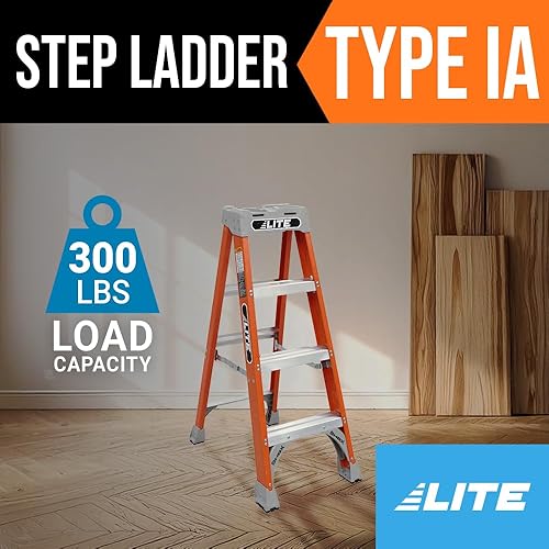 Miniatura 2 de LITE Escalera de fibra de vidrio de 8 pies, capacidad de 300 libras, tipo IA, LP-3011-08, naranja