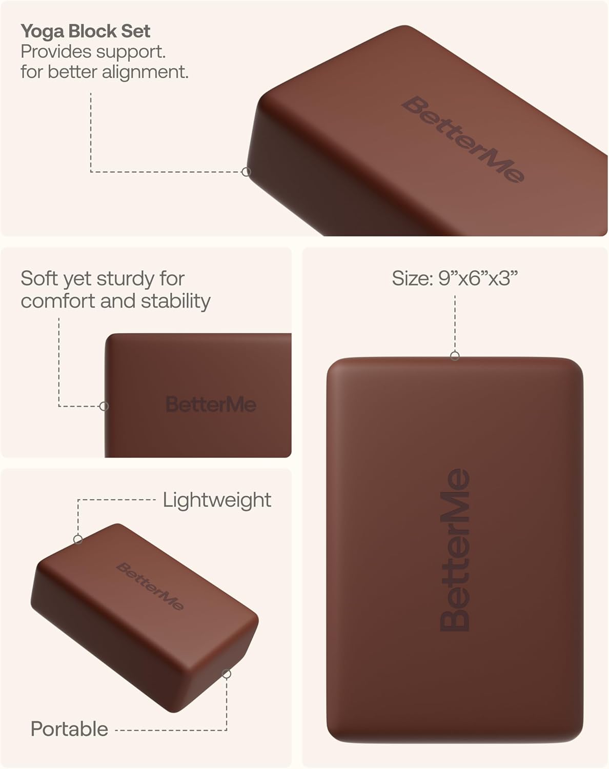 BetterMe Yoga Blocks Set of 2 – High Density Foam Yoga Blocks for Stretching, Pilates & Workouts – Lightweight Non-Slip Exercise Blocks for Flexibility & Balance