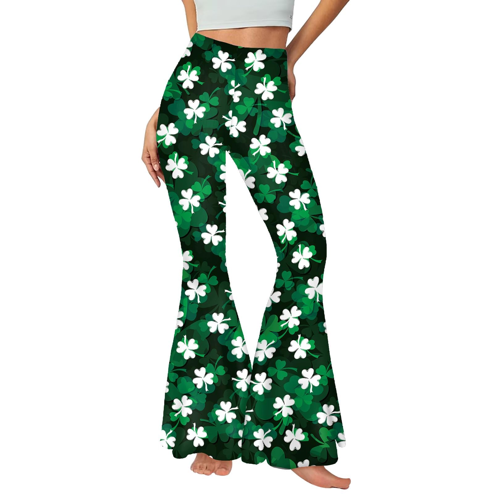 Women Halloween Bell Bottom High Waisted Stretchy Flare Leggings Plaid Printed Long Pants