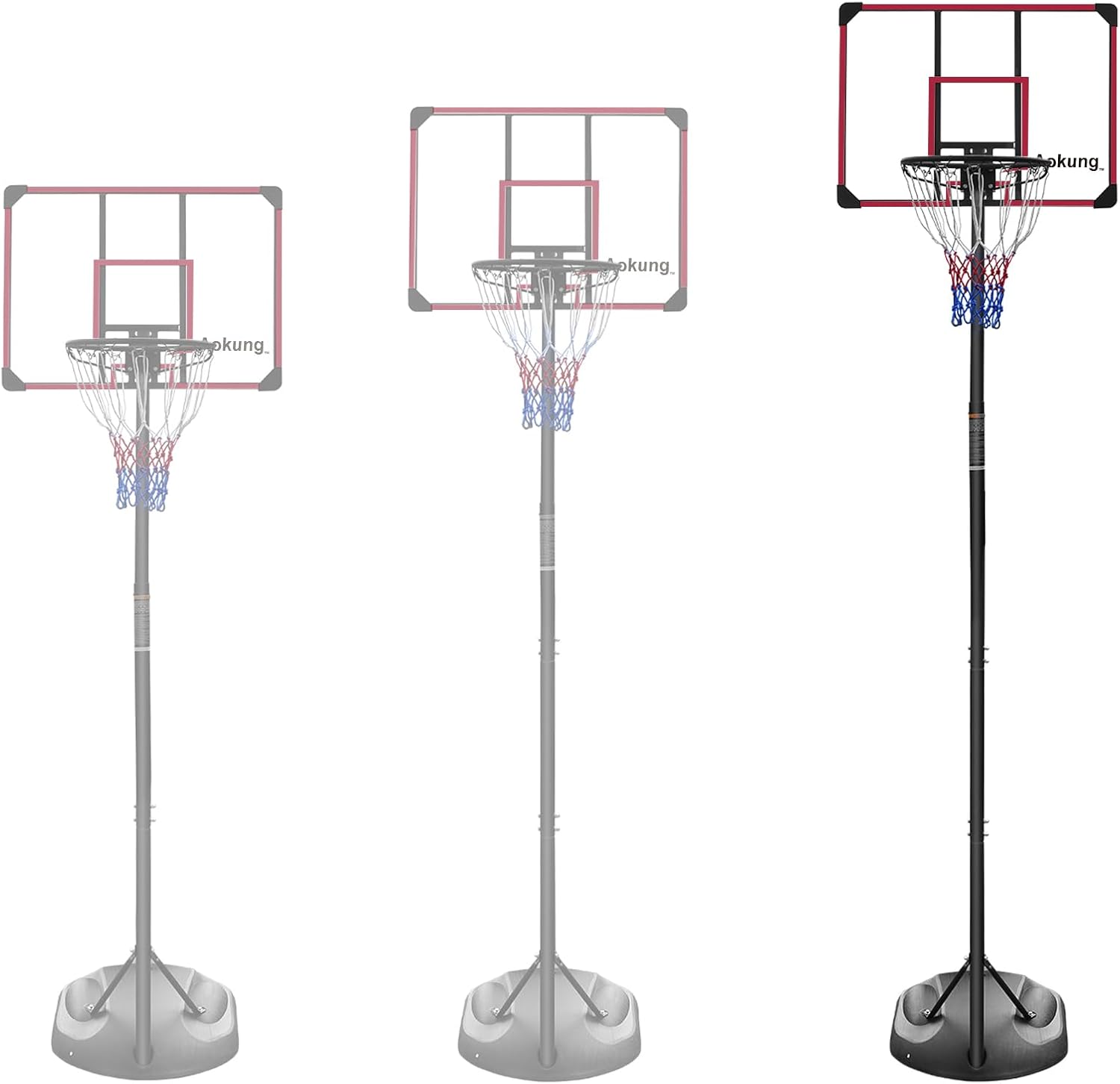 Portable Basketball Hoop & Goal Basketball Stand Height Adjustable 6.2-8.5ft/5.4-7ft/7.5-9.2ft with Transparent Backboard & Wheels for Youth Teenagers Outdoor Indoor Basketball Goal Game Play