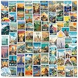 100 Pcs World Travel Stickers Set Cityscape Aesthetic Travel Map Sticker Vinyl Waterproof Stickrs for Water Bottles Suitcase Laptops Journaling Travel