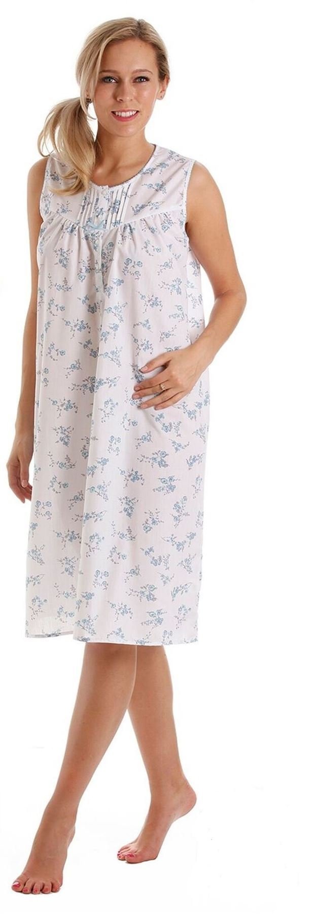 Lady Olga Women's Blue Poly Cotton Sleeveless Summer Nightie 24317 26-28