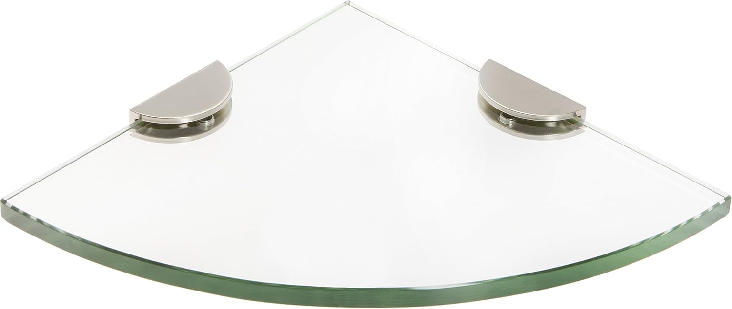 Spancraft Glass HRC12QR-BR Quarter Round Glass Shower Shelf with Half Round Clamp, Brushed Nickel Bracket, 12"